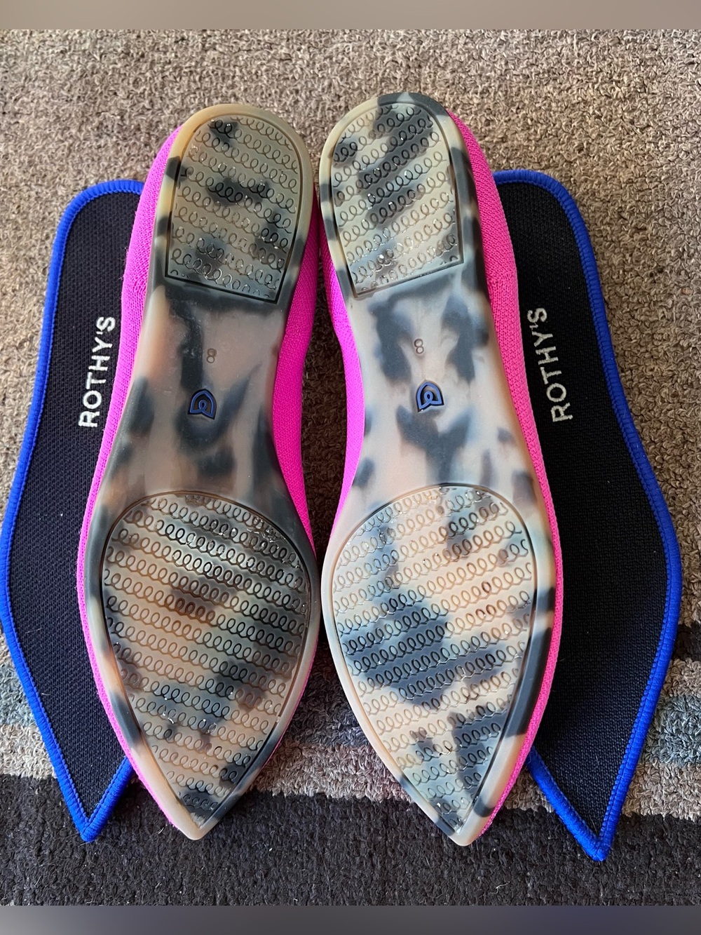 Rothy’s The Point in Dragon Fruit Hot Pink Flat Tortoise Sole W8 + Extra Insoles - Picture 9 of 9
